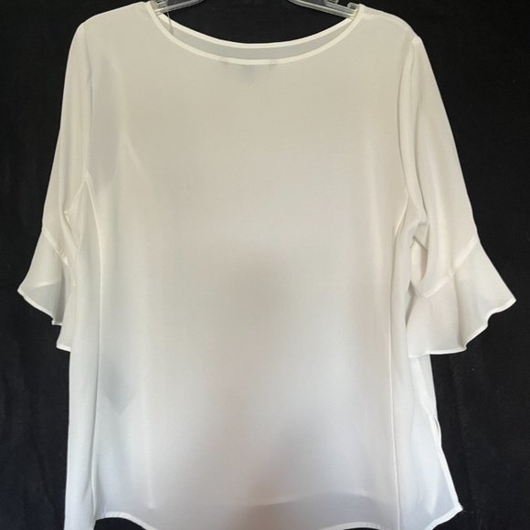 Zac & Rachel Petite Milk White  ¾ Length Sleeve Semi-Opaque Top Size PL - Picture 5 of 5